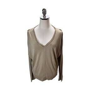 Rachel Roy Top Women's Size Small Beige 100% Cotton Long Sleeve Zipper Accents